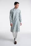 Buy_Dhruv Vaish_Sky Blue Chanderi Embroidery Printed And Thread Work Kurta Set _at_Aza_Fashions