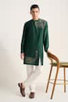 Buy_Dhruv Vaish_Green Silk Zari, Embroidery Layered Kurta Set _at_Aza_Fashions