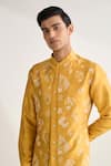 Dhruv Vaish_Yellow Silk Embroidery Contemporary Kurta Set _at_Aza_Fashions