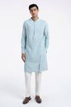 Buy_Dhruv Vaish_Sky Blue Cotton, Silk Embroidery Thread Kurta Set _at_Aza_Fashions