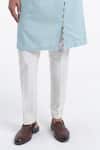Dhruv Vaish_Sky Blue Cotton, Silk Embroidery Thread Kurta Set _Online_at_Aza_Fashions