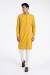 Buy_Dhruv Vaish_Yellow Cotton, Silk Embroidery Thread Kurta Set _at_Aza_Fashions