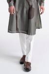 Dhruv Vaish_Gray Chanderi, Cotton, Silk Abstract Print Kurta Set _Online_at_Aza_Fashions