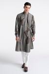 Buy_Dhruv Vaish_Gray Chanderi, Cotton, Silk Abstract Print Kurta Set _at_Aza_Fashions