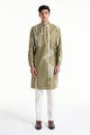 Dhruv Vaish_Olive Green Chanderi Printed Classic Kurta Set _Online_at_Aza_Fashions