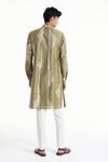 Shop_Dhruv Vaish_Olive Green Chanderi Printed Classic Kurta Set _at_Aza_Fashions