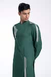 Shop_Dhruv Vaish_Emerald Green Satin, Embroidery Silk Kurta Set _Online_at_Aza_Fashions