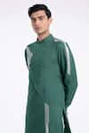 Dhruv Vaish_Emerald Green Satin, Embroidery Silk Kurta Set _at_Aza_Fashions