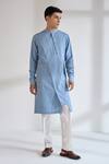Buy_Dhruv Vaish_Blue Cotton, Silk Diagonal Curve Panel Kurta Set _at_Aza_Fashions