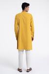 Shop_Dhruv Vaish_Yellow Cotton, Silk Diagonal Curve Panel Kurta Set _at_Aza_Fashions