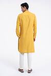 Shop_Dhruv Vaish_Yellow Cotton, Silk Embroidery Front Open High Neck Kurta Set _at_Aza_Fashions