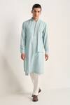 Buy_Dhruv Vaish_Sky Blue Cotton, Silk Zipper Layered Kurta Set _at_Aza_Fashions