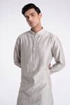 Buy_Dhruv Vaish_Gray Chanderi Embroidery Classic Kurta Set _Online_at_Aza_Fashions