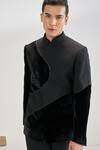 Buy_Dhruv Vaish_Black Velvet Embroidery Curve Cut Bandhgala _at_Aza_Fashions