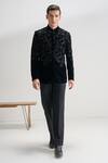 Buy_Dhruv Vaish_Black Velvet Zari, Beads Embroidered Bandhgala _at_Aza_Fashions
