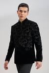 Shop_Dhruv Vaish_Black Velvet Zari, Beads Embroidered Bandhgala _Online_at_Aza_Fashions