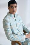 Buy_Dhruv Vaish_Sky Blue Silk Embroidery, Zari Sherwani And Churidar Set _Online_at_Aza_Fashions