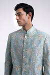 Shop_Dhruv Vaish_Sky Blue Silk Embroidery, Zari Sherwani And Churidar Set _Online_at_Aza_Fashions
