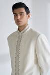 Buy_Dhruv Vaish_Ivory Silk Embroidery, Metallic Thread Lace Sherwani Set _Online_at_Aza_Fashions
