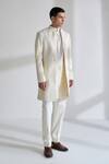 Buy_Dhruv Vaish_Ivory Silk, Chanderi Zari, Embroidery Front Open Sherwani Set _at_Aza_Fashions
