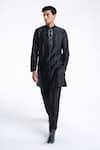 Buy_Dhruv Vaish_Charcoal Silk, Chanderi Zari, Embroidery Front Open Sherwani Set _Online_at_Aza_Fashions