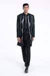 Buy_Dhruv Vaish_Charcoal Silk, Chanderi Zari, Embroidery Front Open Sherwani Set _at_Aza_Fashions