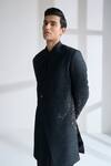 Buy_Dhruv Vaish_Black Silk Beads, Metallic Thread Hand Embroidered Sherwani Set _Online_at_Aza_Fashions