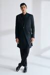 Buy_Dhruv Vaish_Black Silk Beads, Metallic Thread Hand Embroidered Sherwani Set _at_Aza_Fashions