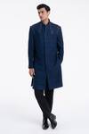 Buy_Dhruv Vaish_Navy Silk Beads, Metallic Thread High Neck Embroidered Sherwani Set _at_Aza_Fashions