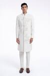 Buy_Dhruv Vaish_Ivory Silk Embroidery Sherwani Set _at_Aza_Fashions
