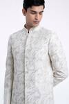 Buy_Dhruv Vaish_Ivory Silk Embroidery, Metallic Thread Diagonal Sherwani Set _Online_at_Aza_Fashions