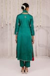 Shop_Myaara_Emerald Green Chanderi Embroidery Split V-neck Kurta Set _at_Aza_Fashions