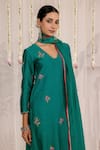 Myaara_Emerald Green Chanderi Embroidery Split V-neck Kurta Set _Online_at_Aza_Fashions