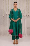 Buy_Myaara_Emerald Green Chanderi Embroidery Split V-neck Kurta Set _at_Aza_Fashions