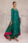 Buy_Myaara_Emerald Green Chanderi Embroidery Split V-neck Kurta Set _Online_at_Aza_Fashions