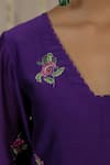 Myaara_Purple Chanderi Embroidery V-neck Kurta Pant Set _Online_at_Aza_Fashions