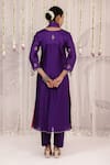 Shop_Myaara_Purple Chanderi Embroidery V-neck Kurta Pant Set _at_Aza_Fashions
