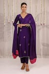 Buy_Myaara_Purple Chanderi Embroidery V-neck Kurta Pant Set _at_Aza_Fashions