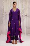 Buy_Myaara_Purple Chanderi Embroidery V-neck Kurta Pant Set _Online_at_Aza_Fashions