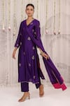 Shop_Myaara_Purple Chanderi Embroidery V-neck Kurta Pant Set _Online_at_Aza_Fashions