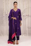 Buy_Myaara_Purple Chanderi Embroidery V-neck Kurta Pant Set 