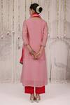 Shop_Myaara_Pink Chanderi Embroidery V-neck Kurta Pant Set _at_Aza_Fashions