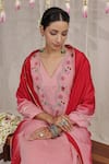 Buy_Myaara_Pink Chanderi Embroidery V-neck Kurta Pant Set _Online_at_Aza_Fashions