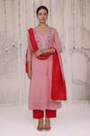 Buy_Myaara_Pink Chanderi Embroidery V-neck Kurta Pant Set 