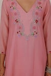 Shop_Myaara_Pink Chanderi Embroidery V-neck Kurta Pant Set 