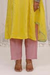 Myaara_Yellow Chanderi, Viscose Embroidery V-neck Panelled Kurta Pant Set _Online_at_Aza_Fashions