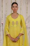 Buy_Myaara_Yellow Chanderi, Viscose Embroidery V-neck Panelled Kurta Pant Set _Online_at_Aza_Fashions