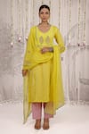 Shop_Myaara_Yellow Chanderi, Viscose Embroidery V-neck Panelled Kurta Pant Set _Online_at_Aza_Fashions