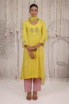 Myaara_Yellow Chanderi, Viscose Embroidery V-neck Panelled Kurta Pant Set _at_Aza_Fashions