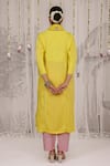 Shop_Myaara_Yellow Chanderi, Viscose Embroidery V-neck Panelled Kurta Pant Set _at_Aza_Fashions